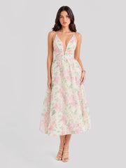 Watercolor Floral Plunge Midi Dress