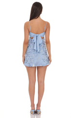 Sequin Embroidered Floral Babydoll Dress in Blue