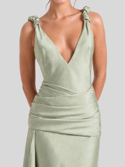 Satin Deep V-Neck Open Back Maxi Gown