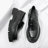 Men’s Black Chunky Sole Loafers – Modern Slip-On Dress Shoes