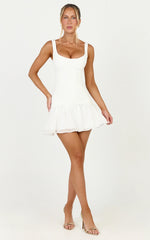 Coco Mini Dress - Corset Bodice Fit And Flare Dress in White