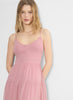 Chiffon tiered V-neck midi dress— tart pink