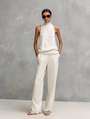 Women's Sleeveless Set | Elegant Round-Neck Top and Trousers Two-Piece