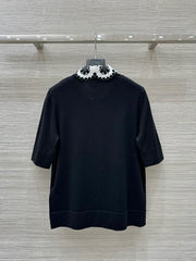 LV 25 Flower T Shirt Black Cotton