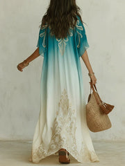 Women's Ombre Kaftan Maxi Dress | Flowing Boho V-Neck Maxi Dress