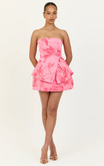 Violetta Mini Dress - Strapless Bow Detail Tulip Dress in Pink