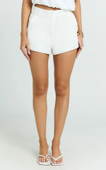 Adali Shorts - Mid Rise Linen Micro Mini Shorts in Off White