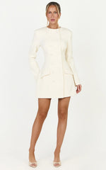 Charlotte Mini Dress - Double Breasted Long Sleeve Dress in Cream