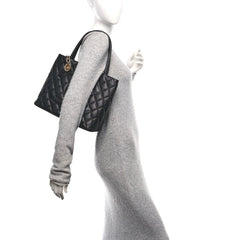Caviar Quilted Medallion Tote Black