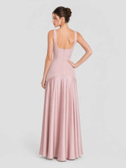 Square Neck Satin Patchwork Maxi Dress