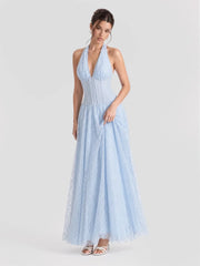 Plunge Halter Lace Maxi Dress
