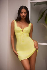 Dainty Romantic Linen Mini Dress Yellow