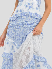 Floral Halter Maxi Dress with Lace Insert