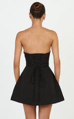 Dani Mini Dress - Strapless Square Neck Tulip Skirt Dress in Black