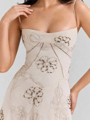Embroidered Beaded Floral Maxi Dress
