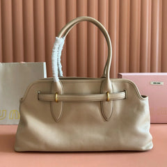 Miu Aventure Shoulder Bag 44cm Beige Nappa Leather