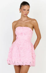 Maristella Mini Dress - Strapless Lace Up Back A Line Dress in Pink