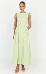 Casina Midi Dress - Boat Neck Tie Back Fit And Flare Dress in Sage