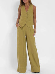 Women's Sleeveless Vest & Wide-Leg Pants Set | Tailored Two-Piece Suit