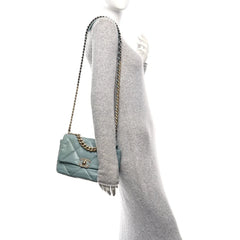 Goatskin Quilted Medium Chanel 19 Flap Light Blue
