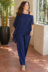 Women's Set | Asymmetrical Cover-Up Top and Straight Cut Trousers | Elegant Casual Spring Summer Outfit