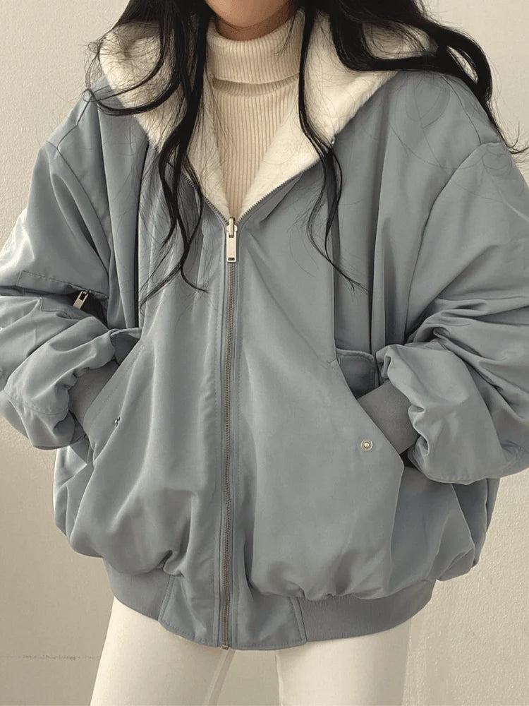 Daniela Teddy Oversize Jacket Women – Soft Reversible Bomber with Pockets & Streetwear Style