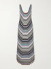 Striped metallic crochet-knit midi dress