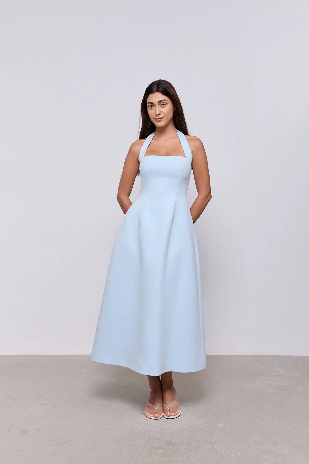 Cotton Mix Halter Midi Dress