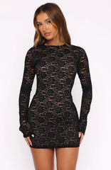 Naughty Or Nice Long Sleeve Lace Mini Dress Black