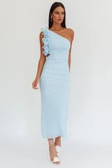 Deanna One-Shoulder Ruffle Maxi Dress Light Blue