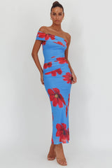 Gala One-Shoulder Maxi Dress Floral Blue