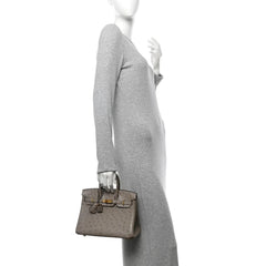 Ostrich Birkin 25 Gris Tourterelle