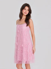 Crystal Strap 3D Floral Tulle Mini Dress