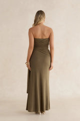 Palm Escapes Strapless Maxi Dress Green