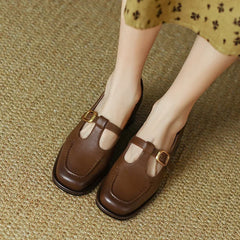 Women's T-Strap Mary Jane Shoes | Square Toe Low Block Heels
