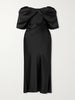 Off-the-shoulder draped satin midi dress