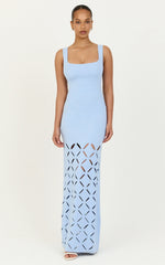 Sabrina Maxi Dress - Scoop Neck Laser Cut Dress in Blue