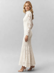 Long-Sleeve Low-Back Stretch Lace Maxi Dress