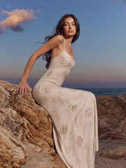 Embroidered Beaded Floral Maxi Dress