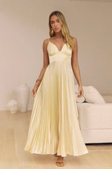 Ray Of Sunlight Plisse Satin Maxi Dress Yellow