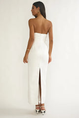 Fleur Sky Strapless Pleat Bust Maxi Dress White