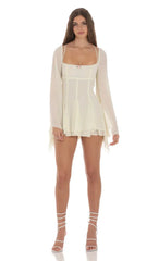 Chiffon Flare Sleeve A-line Dress in Cream