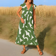 Women's Printed Flowing Maxi Dress | Airy Feminine V-Neck Dress