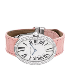 18K White Gold Alligator Diamond Bezel 33mm Baignoire Manual Winding Watch Pink