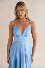 Ray Of Sunlight Plisse Satin Maxi Dress Blue