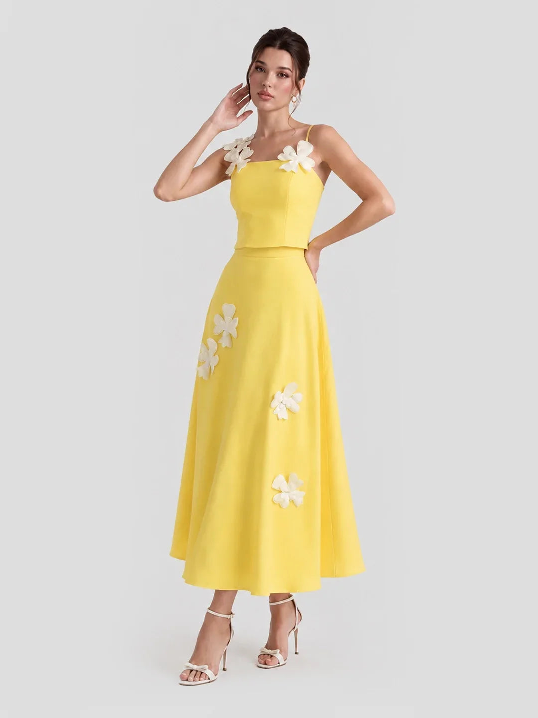 3D Floral Cami Top & Midi Skirt Set