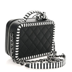 Caviar Quilted Striped Small CC Filigree Vanity Case Black White