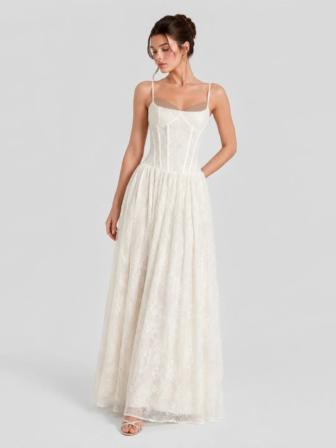 Lace Corset Lace-Up Back Maxi Dress