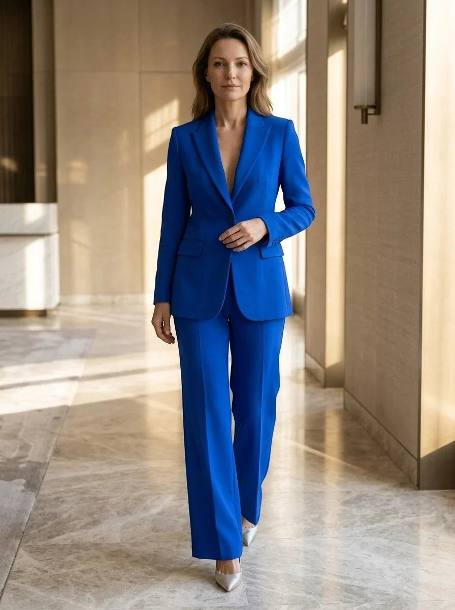 Women's Longline Blazer Suit | Tailored Single-Button Blazer & Wide-Leg Trousers