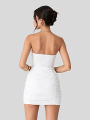3D Floral Applique Strapless Mini Dress